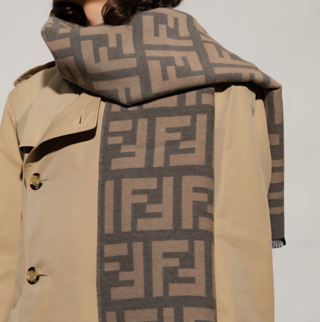 Nwt New Fendi Mens Womens Ff Logo Scarf Brown Wool Blend